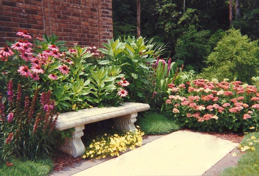 Quiet Colorful Perennial garden bench